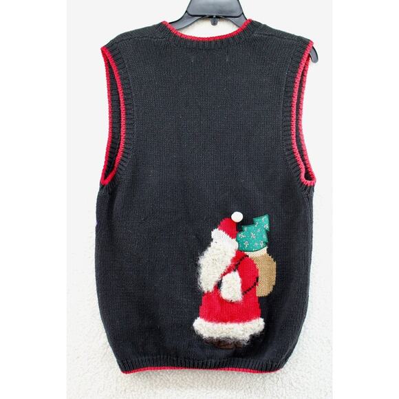 Sweater Vest Embroider Christmas Santa Clause Wood Buttons Ugly Cute Beaded S M - Picture 6 of 9